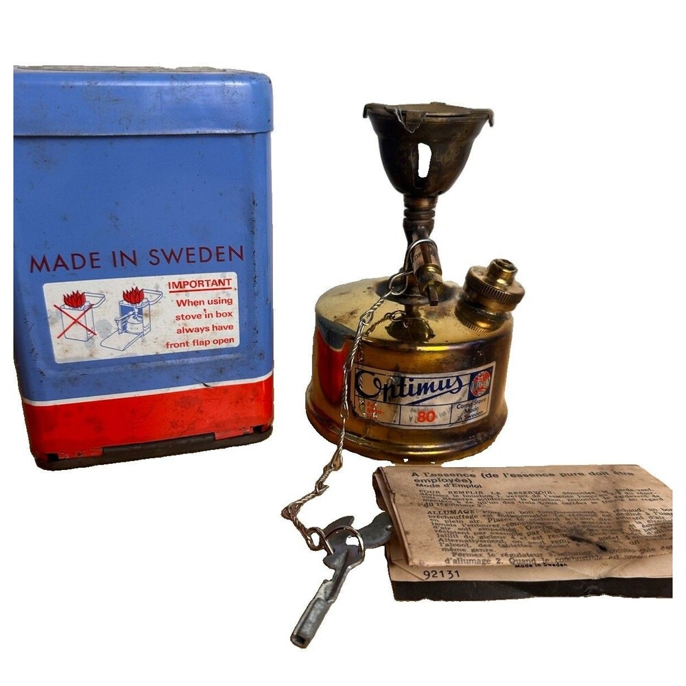 Vintage OPTIMUS No. 80 Swedish White Camping Stove w/ Tin Case Instructions